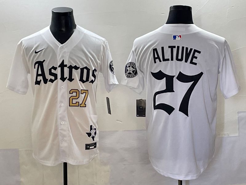 Men 2025 Houston Astros #27 Altuve White Five generations Joint Name Nike MLB Jersey style 2